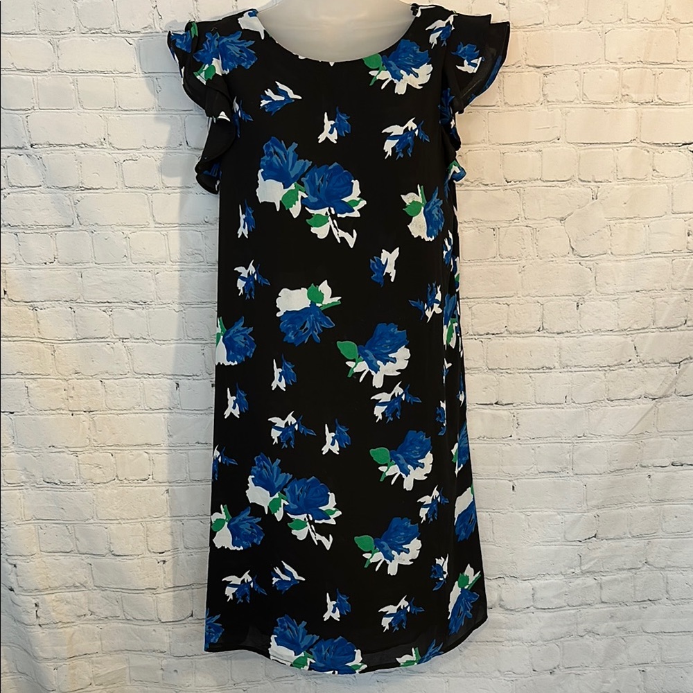 Fleur Blue Floral Ruffle Sleeve flowy Dress